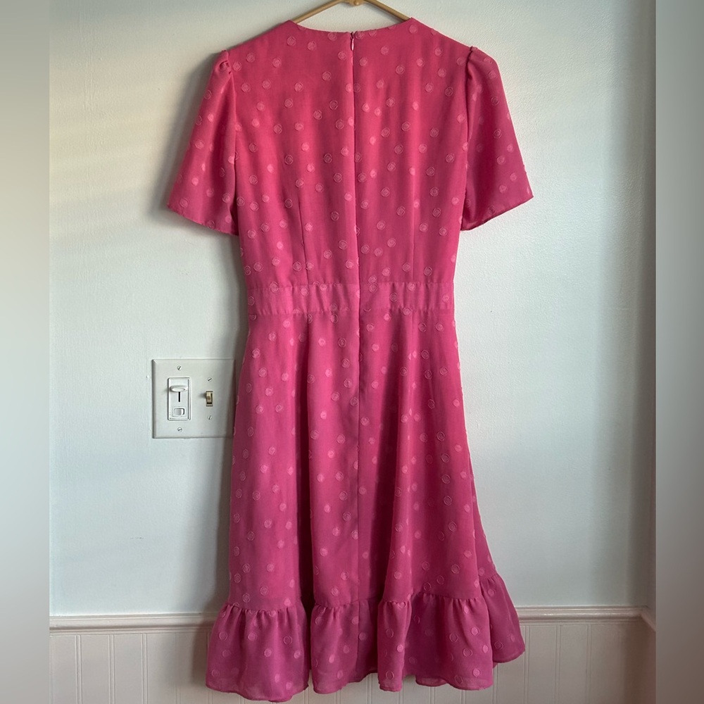 Pink Polka Dot Dress Maggy London Size 10 Knee Length Coquette Faux Wrap - Picture 5 of 8